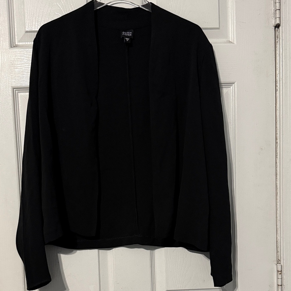 Eileen Fisher Silk Jersey Black Open‎ Front Cardigan Size Medium